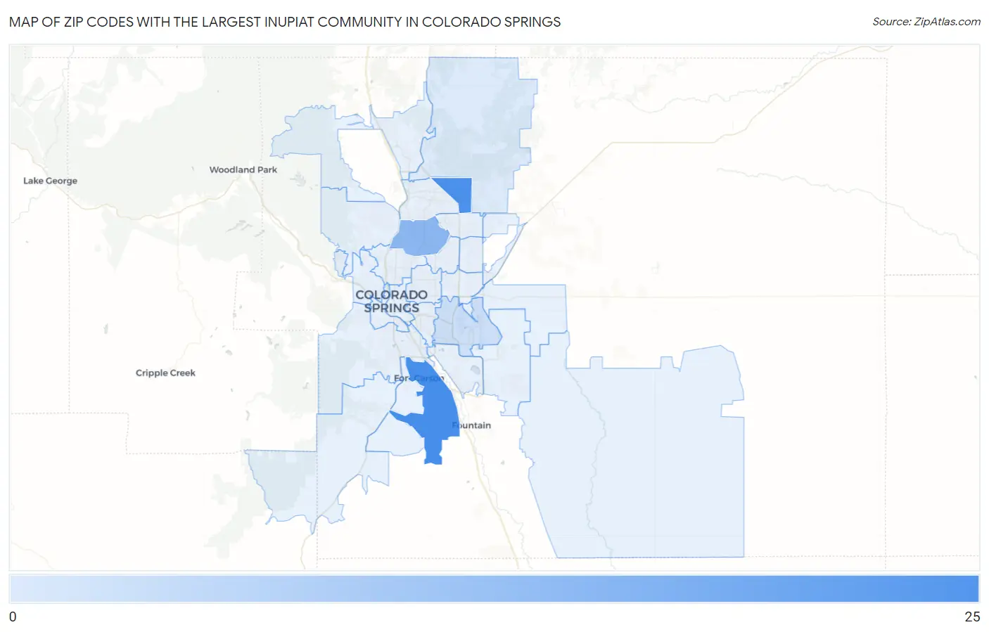 Zip Codes with the Largest Inupiat Community in Colorado Springs Map