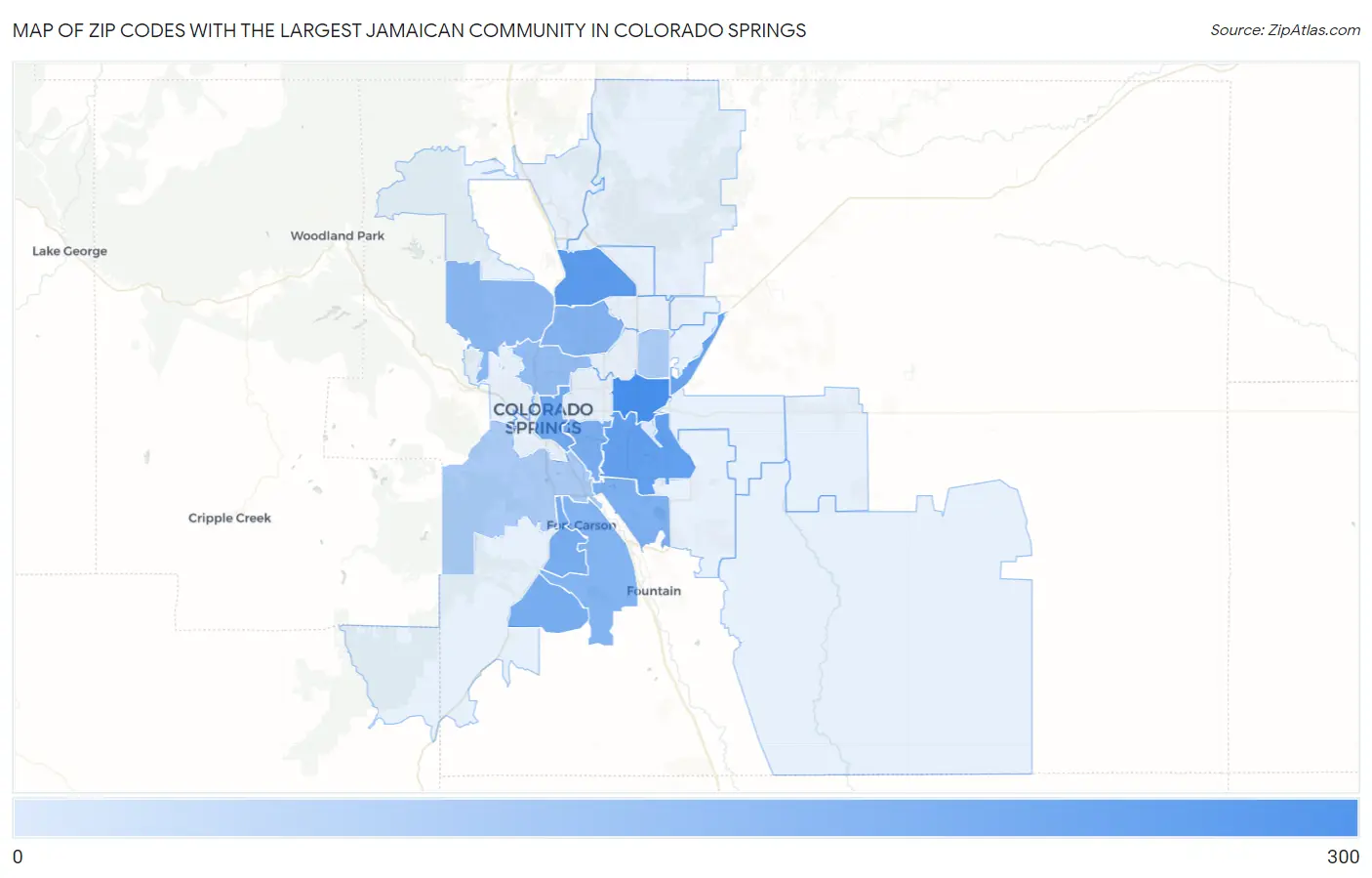 Zip Codes with the Largest Jamaican Community in Colorado Springs Map