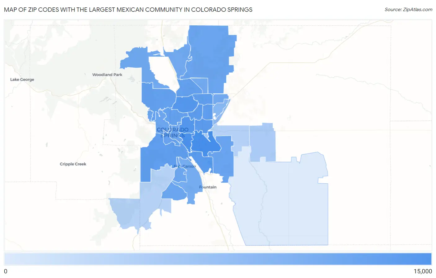 Zip Codes with the Largest Mexican Community in Colorado Springs Map