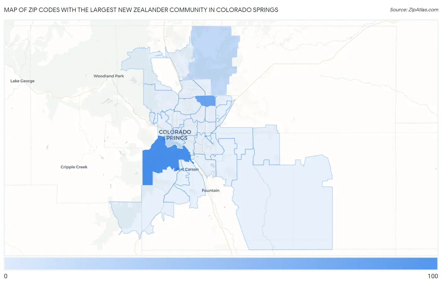 Zip Codes with the Largest New Zealander Community in Colorado Springs Map