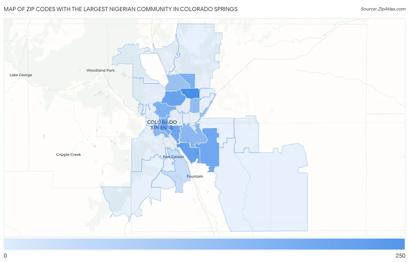 Zip Codes with the Largest Nigerian Community in Colorado Springs Map
