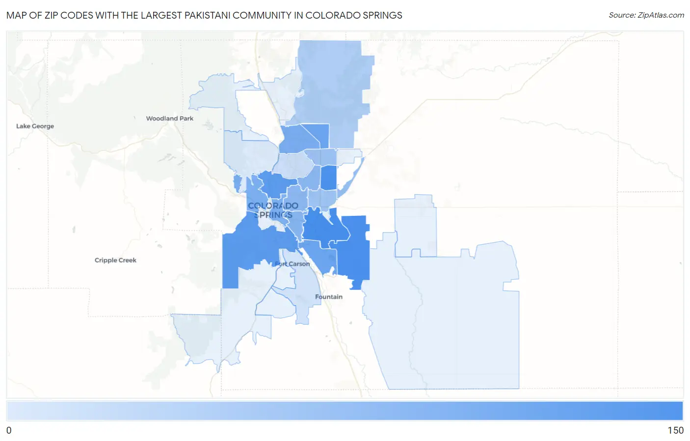 Zip Codes with the Largest Pakistani Community in Colorado Springs Map