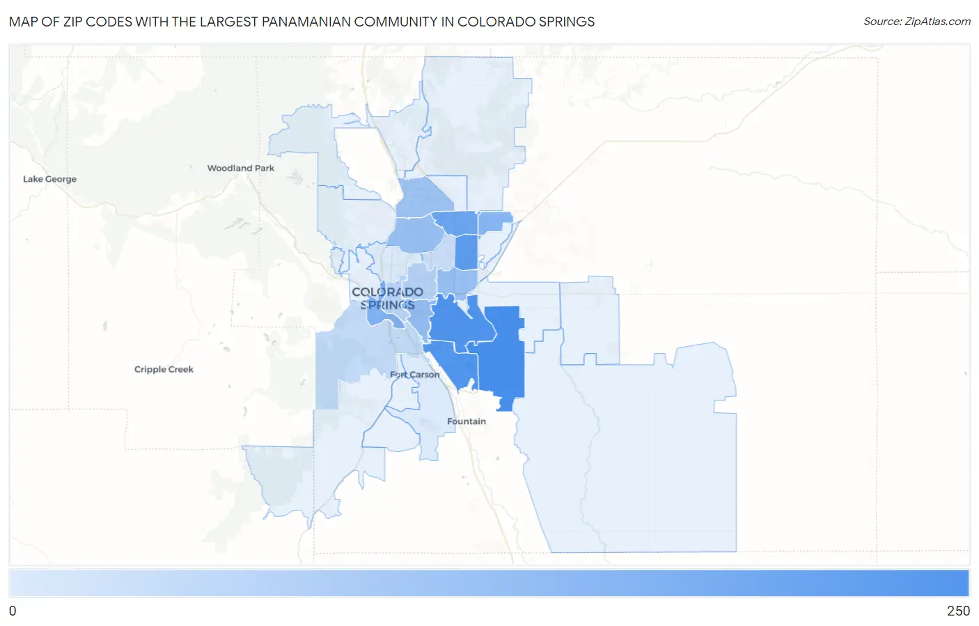 Zip Codes with the Largest Panamanian Community in Colorado Springs Map