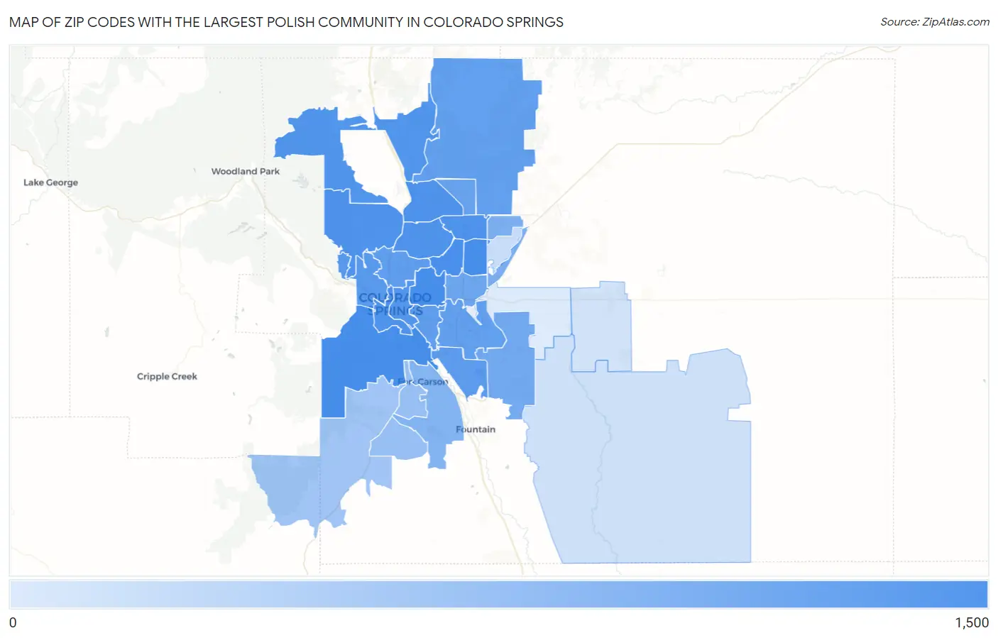 Zip Codes with the Largest Polish Community in Colorado Springs Map