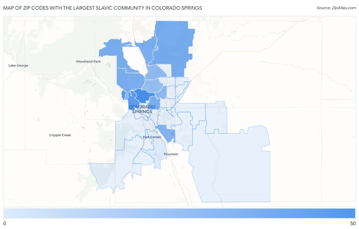 Zip Codes with the Largest Slavic Community in Colorado Springs Map