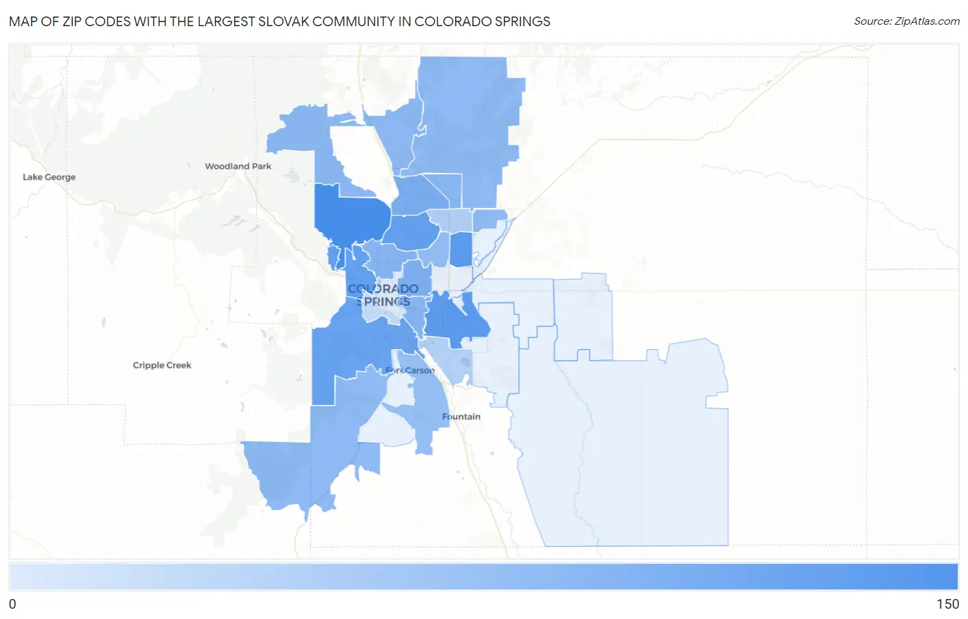 Zip Codes with the Largest Slovak Community in Colorado Springs Map