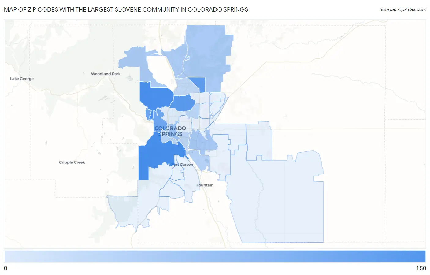 Zip Codes with the Largest Slovene Community in Colorado Springs Map