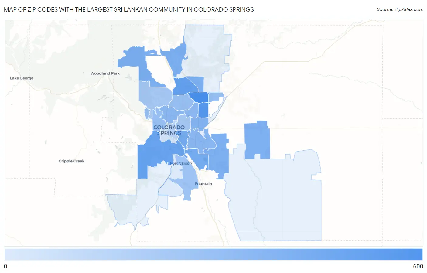 Zip Codes with the Largest Sri Lankan Community in Colorado Springs Map