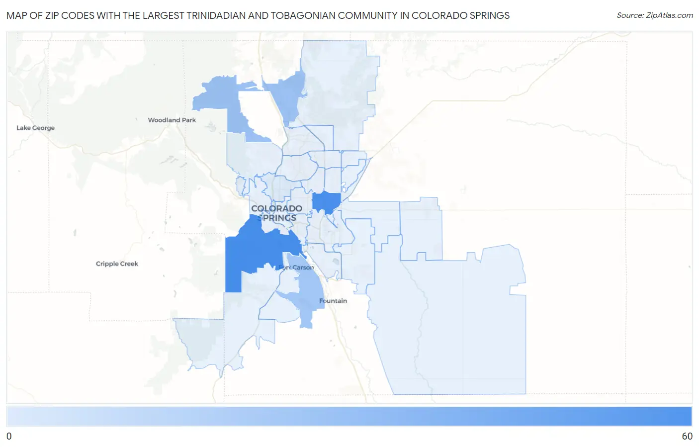 Zip Codes with the Largest Trinidadian and Tobagonian Community in Colorado Springs Map