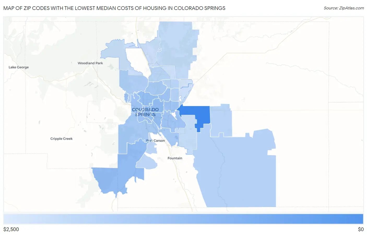 Zip Codes with the Lowest Median Costs of Housing in Colorado Springs Map