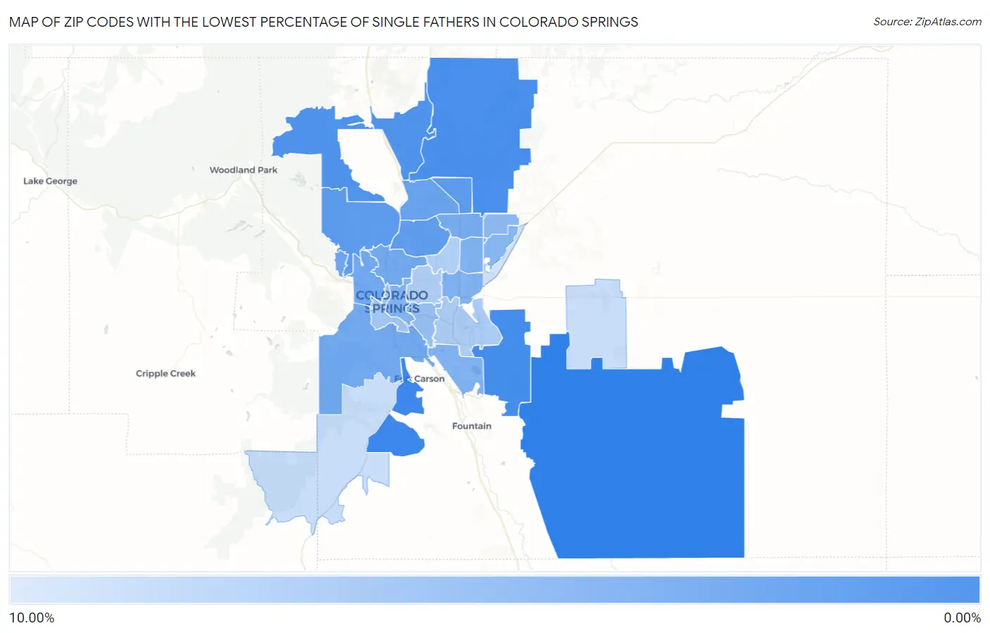 Zip Codes with the Lowest Percentage of Single Fathers in Colorado Springs Map