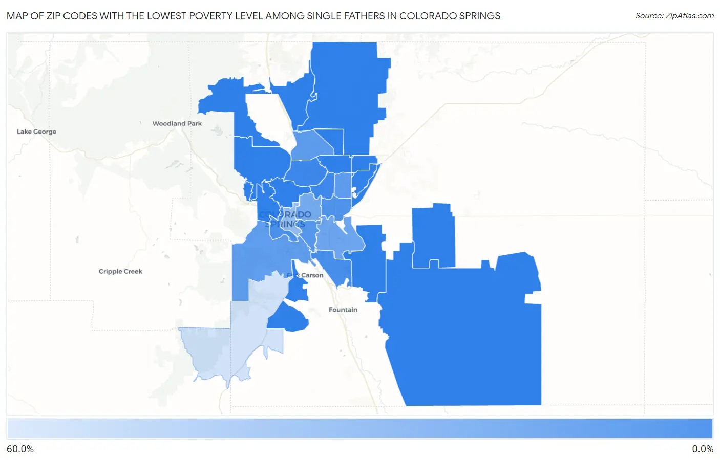 Zip Codes with the Lowest Poverty Level Among Single Fathers in Colorado Springs Map