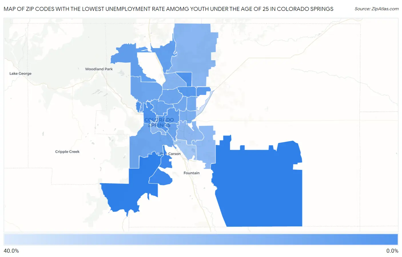 Zip Codes with the Lowest Unemployment Rate Amomg Youth Under the Age of 25 in Colorado Springs Map