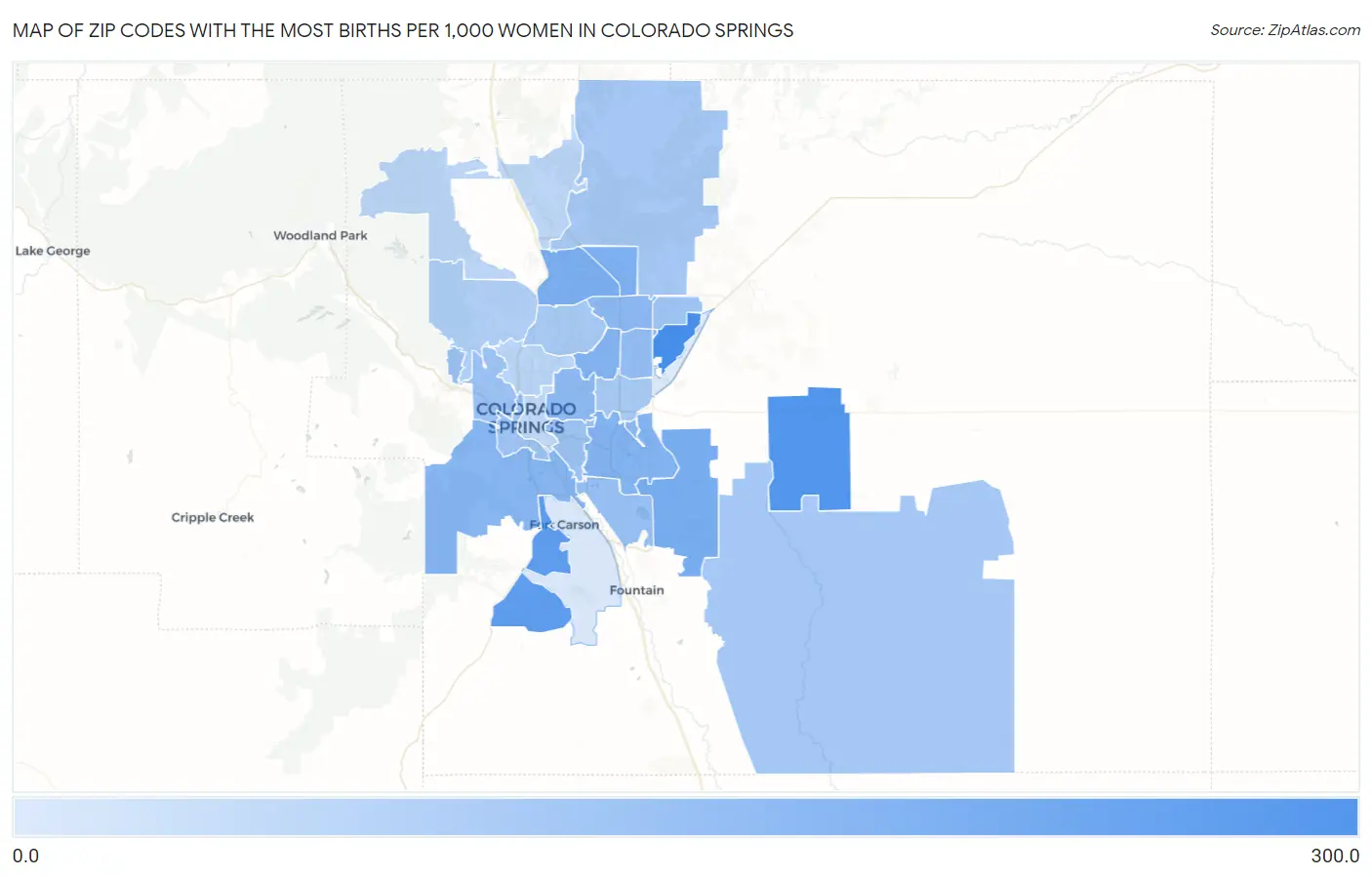 Zip Codes with the Most Births per 1,000 Women in Colorado Springs Map