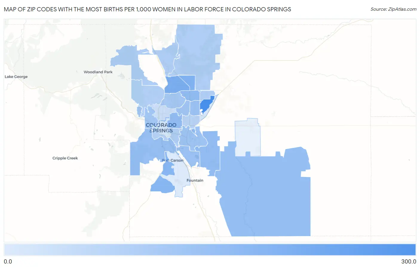 Zip Codes with the Most Births per 1,000 Women in Labor Force in Colorado Springs Map
