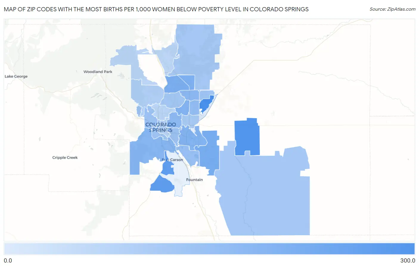 Zip Codes with the Most Births per 1,000 Women Below Poverty Level in Colorado Springs Map