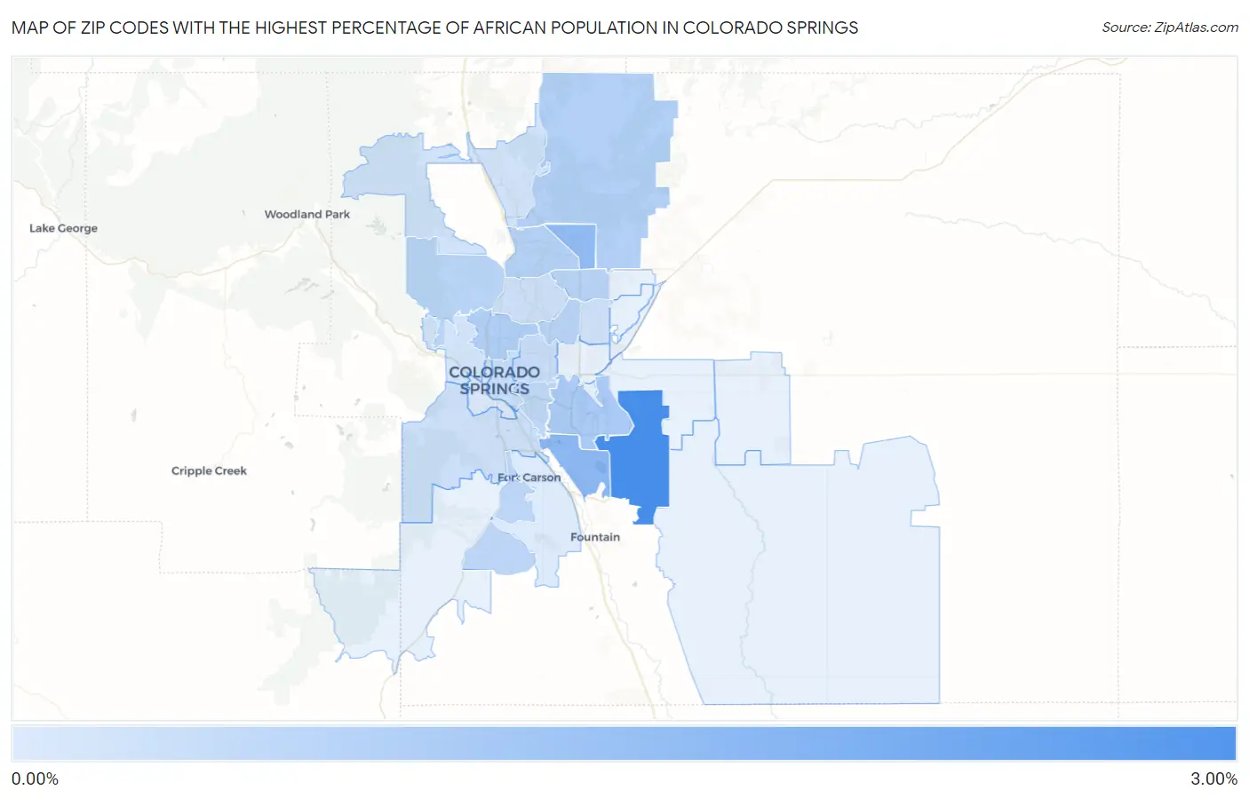 Zip Codes with the Highest Percentage of African Population in Colorado Springs Map