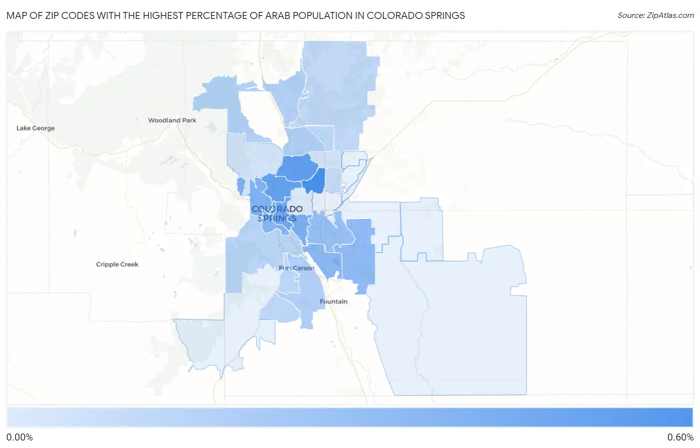 Zip Codes with the Highest Percentage of Arab Population in Colorado Springs Map