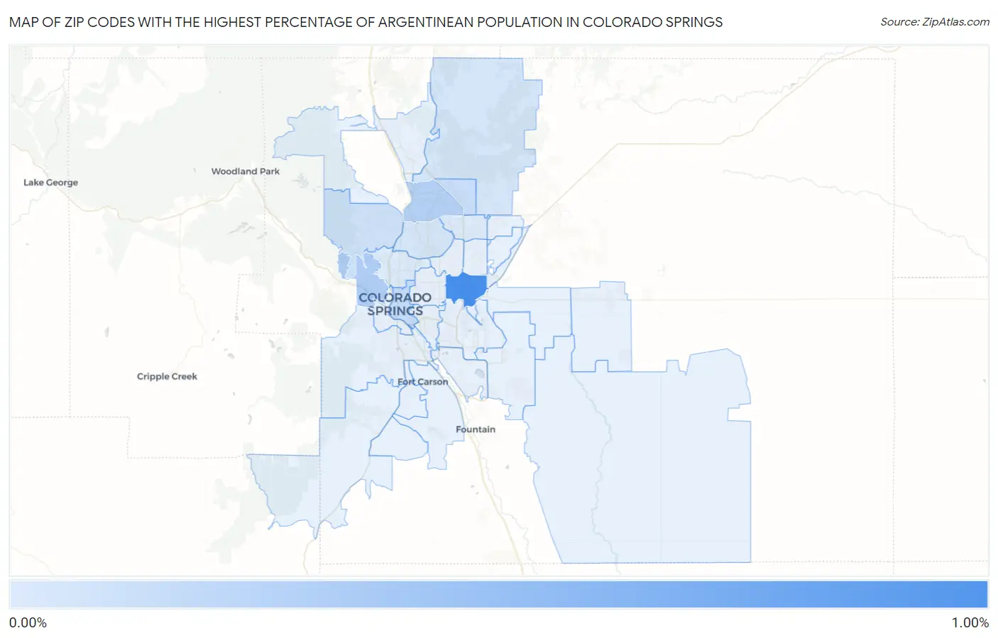 Zip Codes with the Highest Percentage of Argentinean Population in Colorado Springs Map