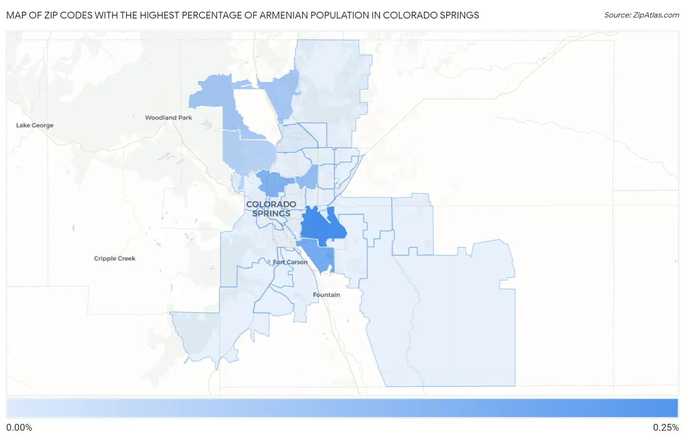 Zip Codes with the Highest Percentage of Armenian Population in Colorado Springs Map