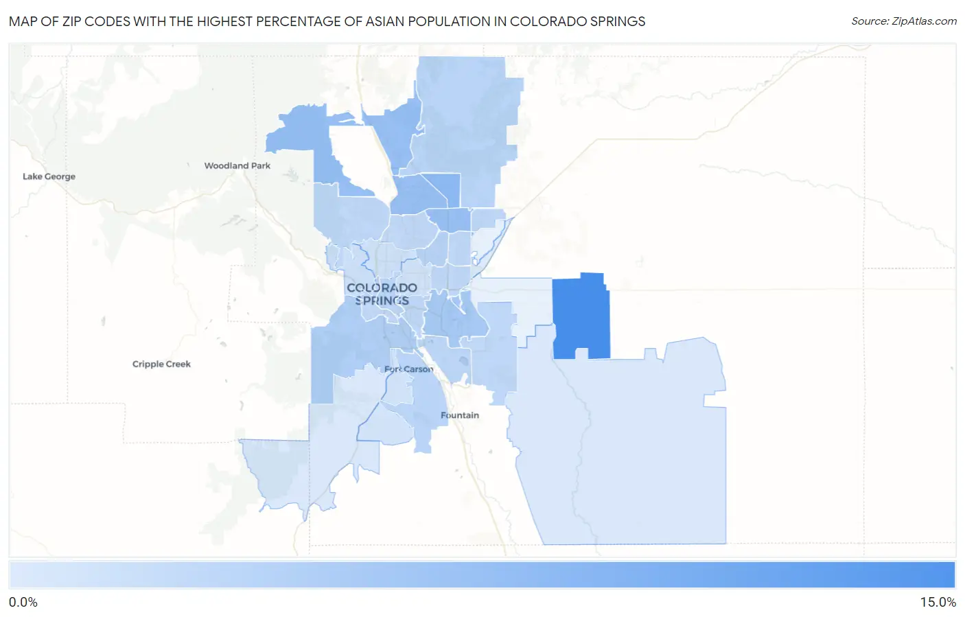 Zip Codes with the Highest Percentage of Asian Population in Colorado Springs Map