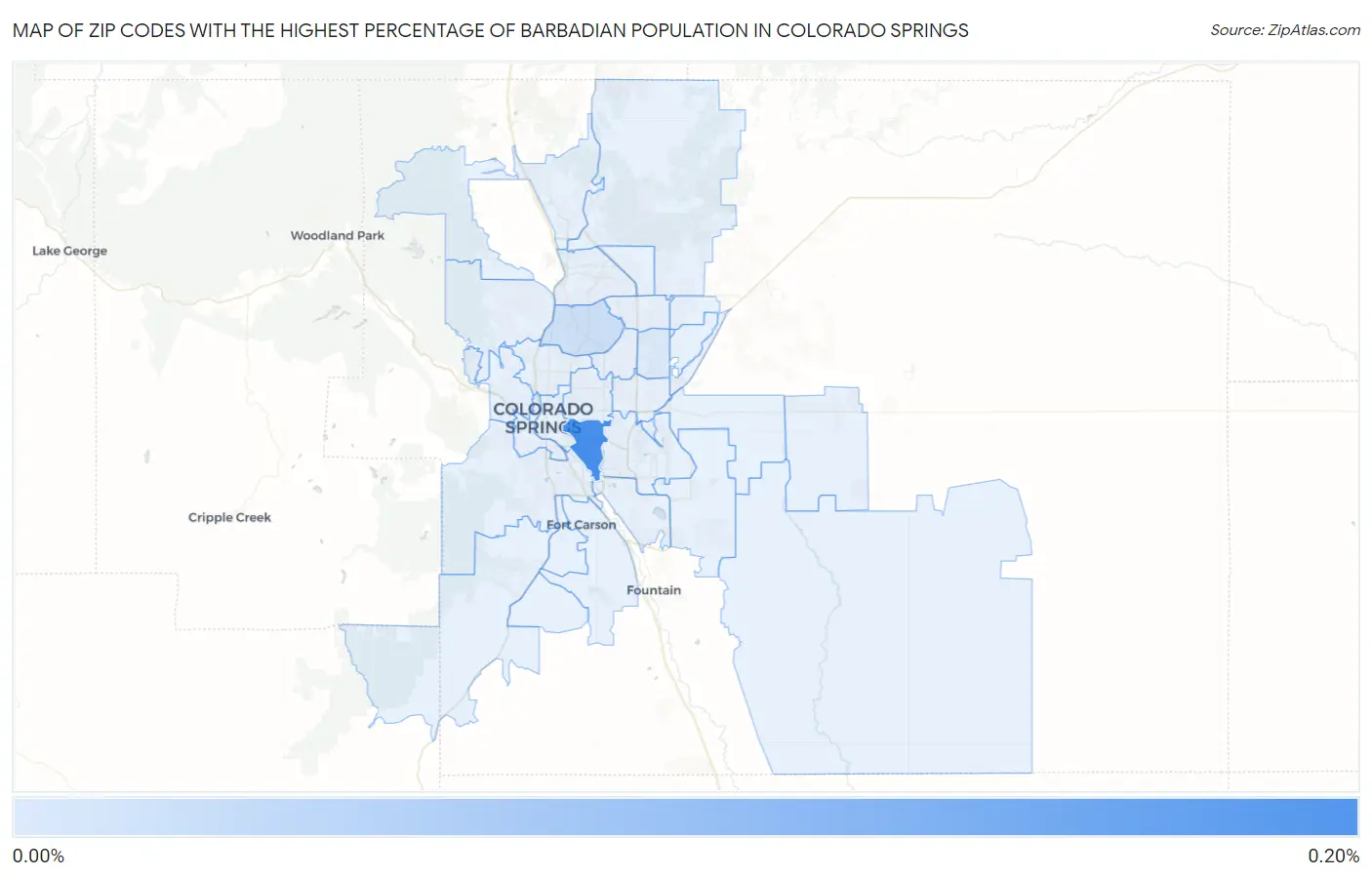 Zip Codes with the Highest Percentage of Barbadian Population in Colorado Springs Map