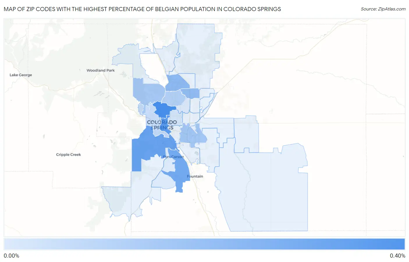 Zip Codes with the Highest Percentage of Belgian Population in Colorado Springs Map