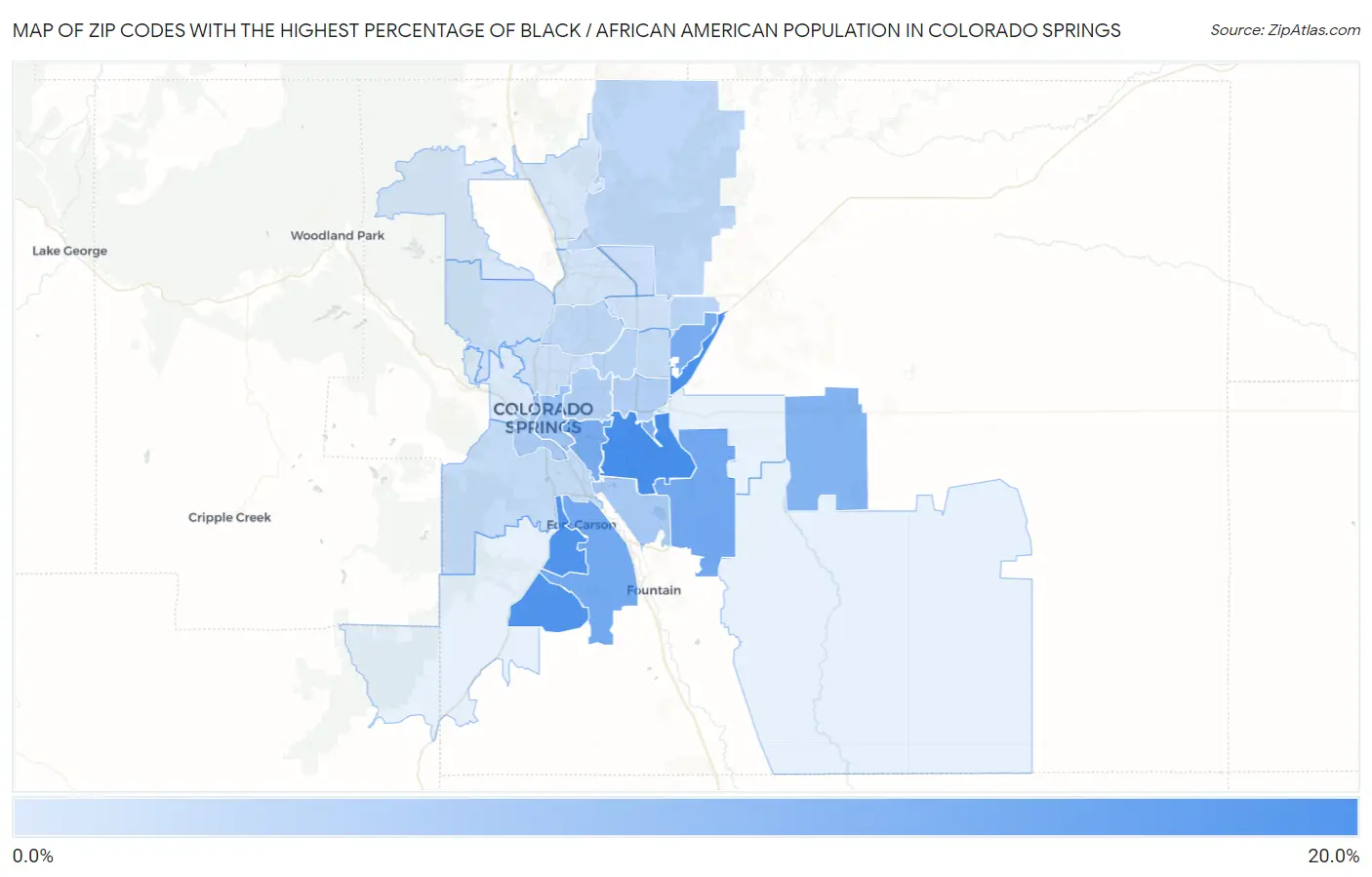 Zip Codes with the Highest Percentage of Black / African American Population in Colorado Springs Map