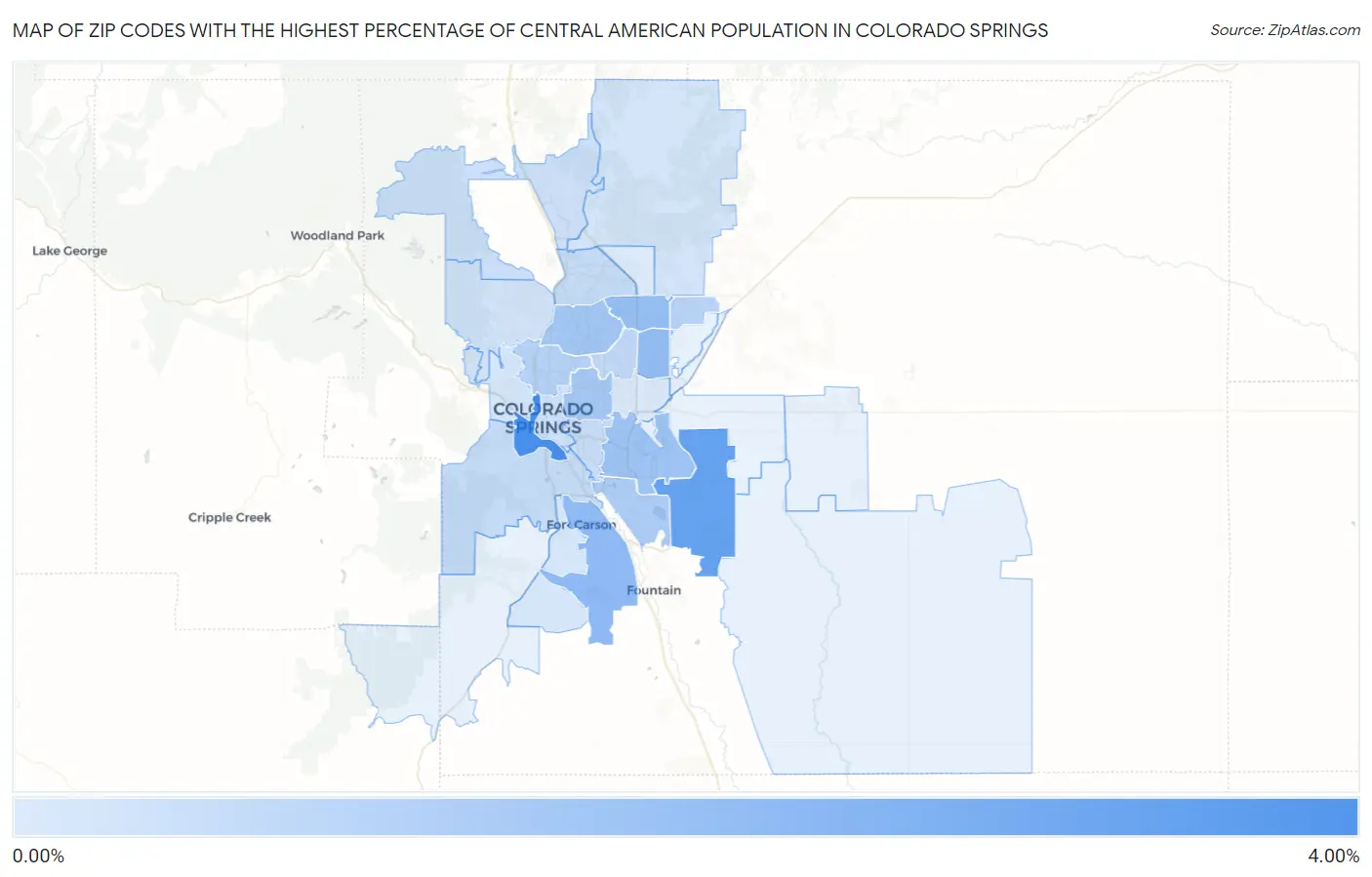 Zip Codes with the Highest Percentage of Central American Population in Colorado Springs Map