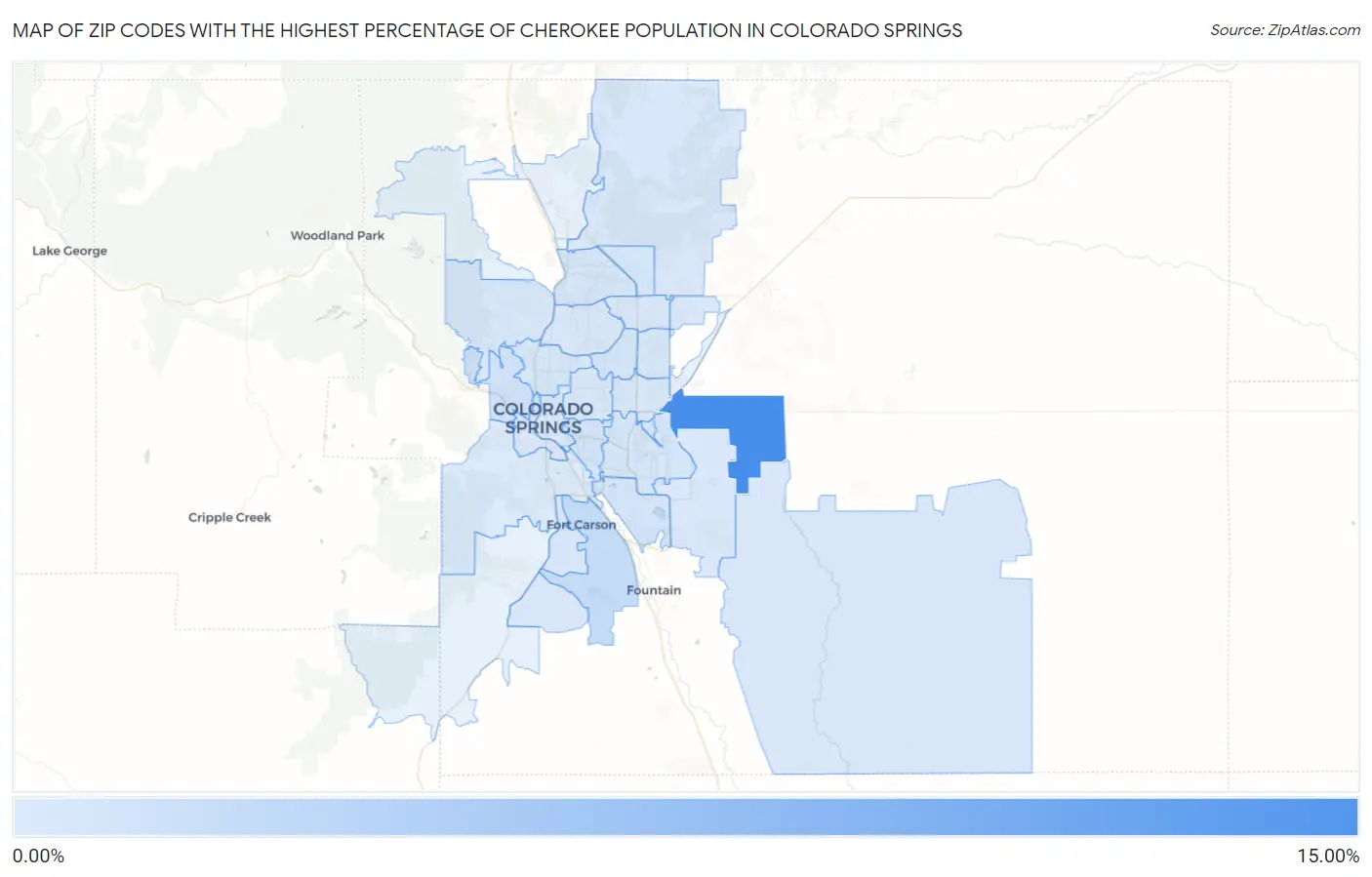 Zip Codes with the Highest Percentage of Cherokee Population in Colorado Springs Map