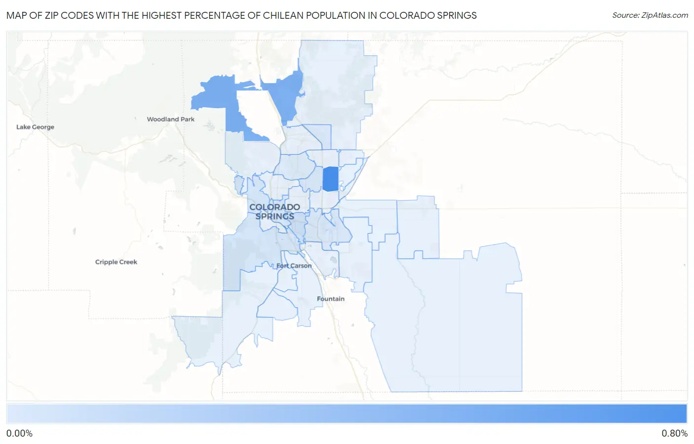 Zip Codes with the Highest Percentage of Chilean Population in Colorado Springs Map