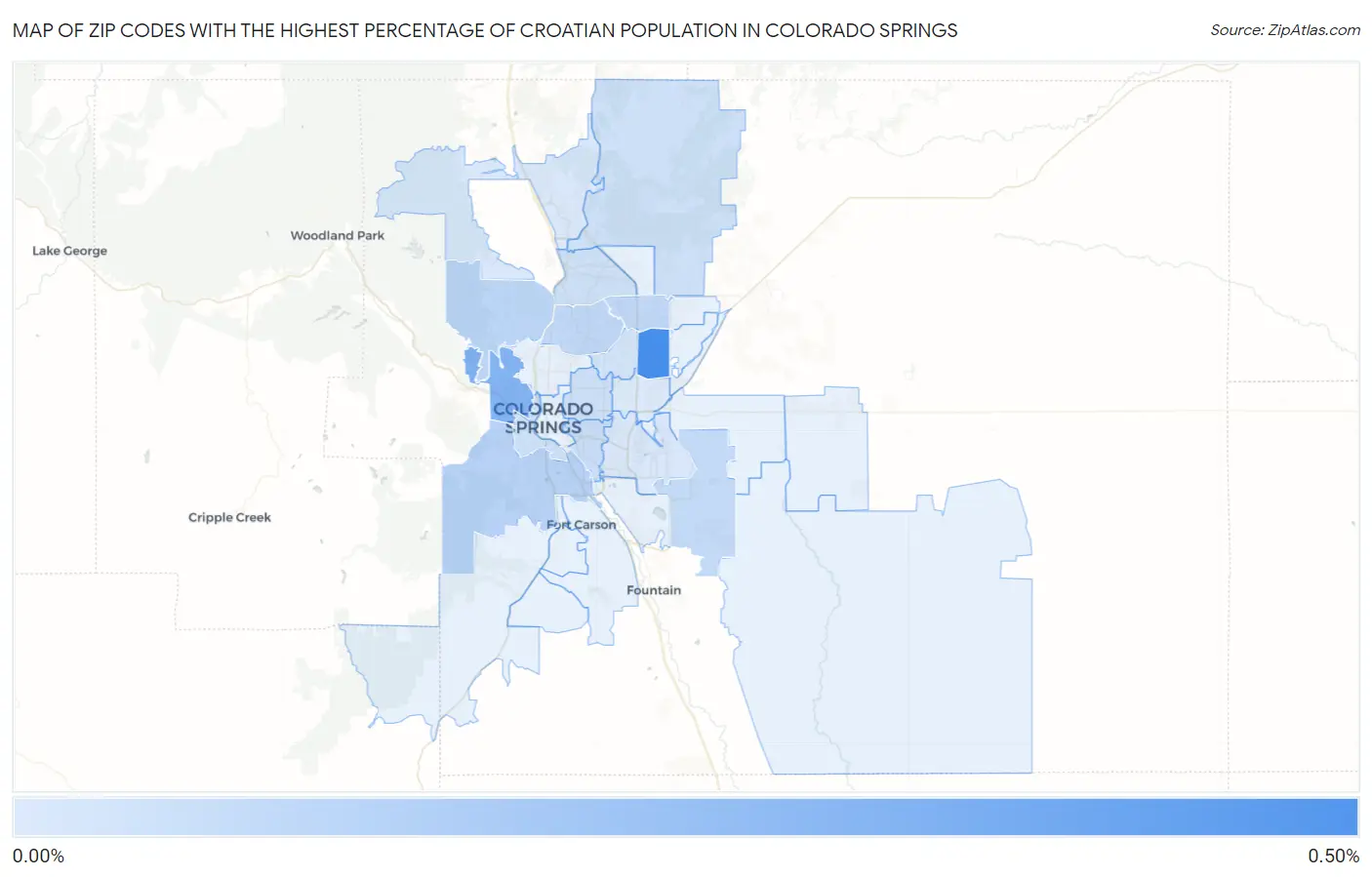Zip Codes with the Highest Percentage of Croatian Population in Colorado Springs Map
