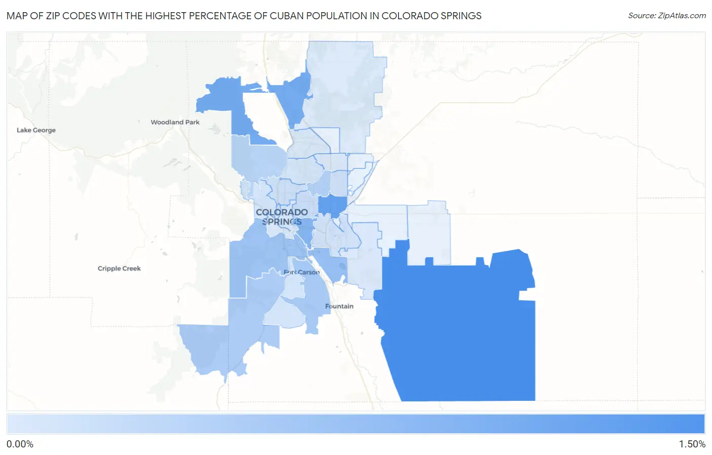 Zip Codes with the Highest Percentage of Cuban Population in Colorado Springs Map