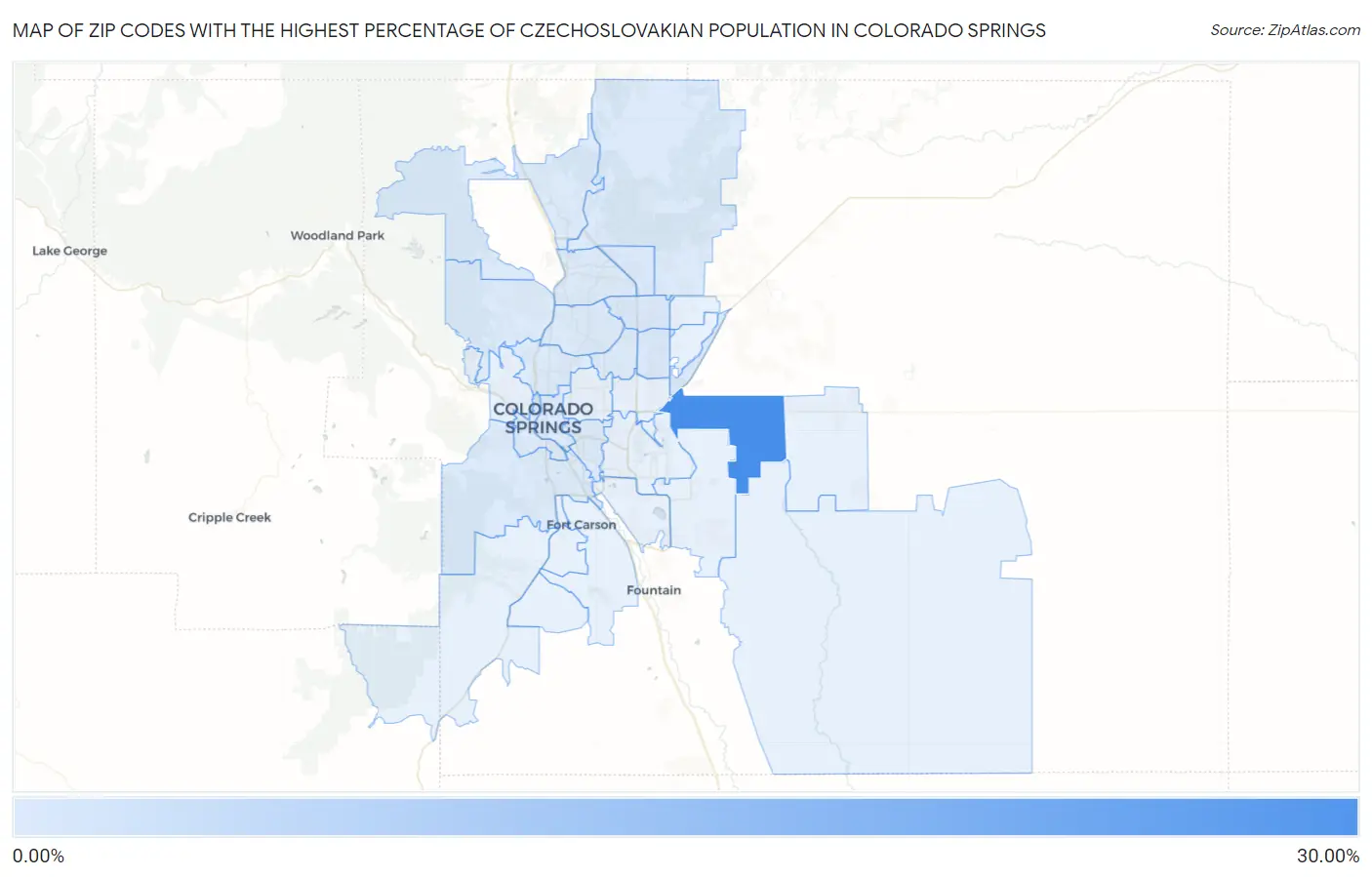 Zip Codes with the Highest Percentage of Czechoslovakian Population in Colorado Springs Map