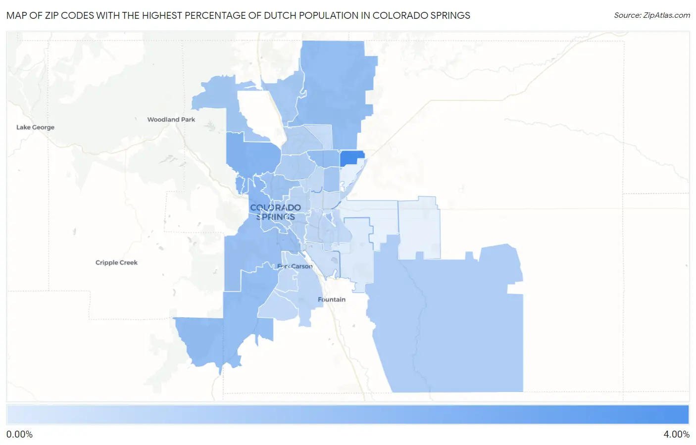 Zip Codes with the Highest Percentage of Dutch Population in Colorado Springs Map