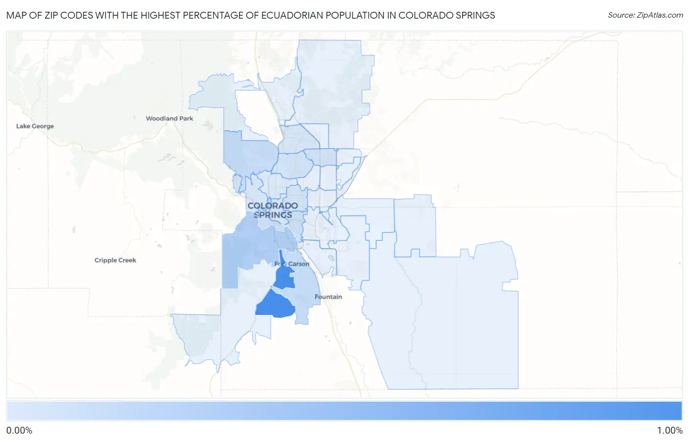 Zip Codes with the Highest Percentage of Ecuadorian Population in Colorado Springs Map