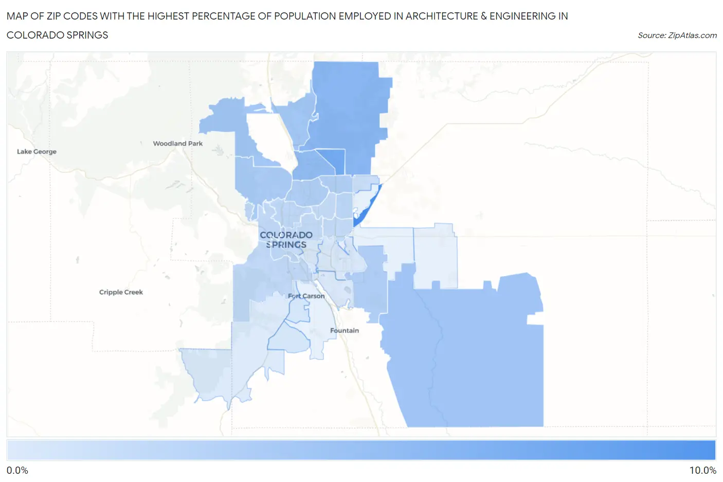 Zip Codes with the Highest Percentage of Population Employed in Architecture & Engineering in Colorado Springs Map