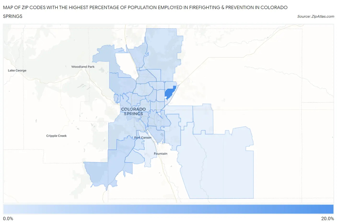 Zip Codes with the Highest Percentage of Population Employed in Firefighting & Prevention in Colorado Springs Map