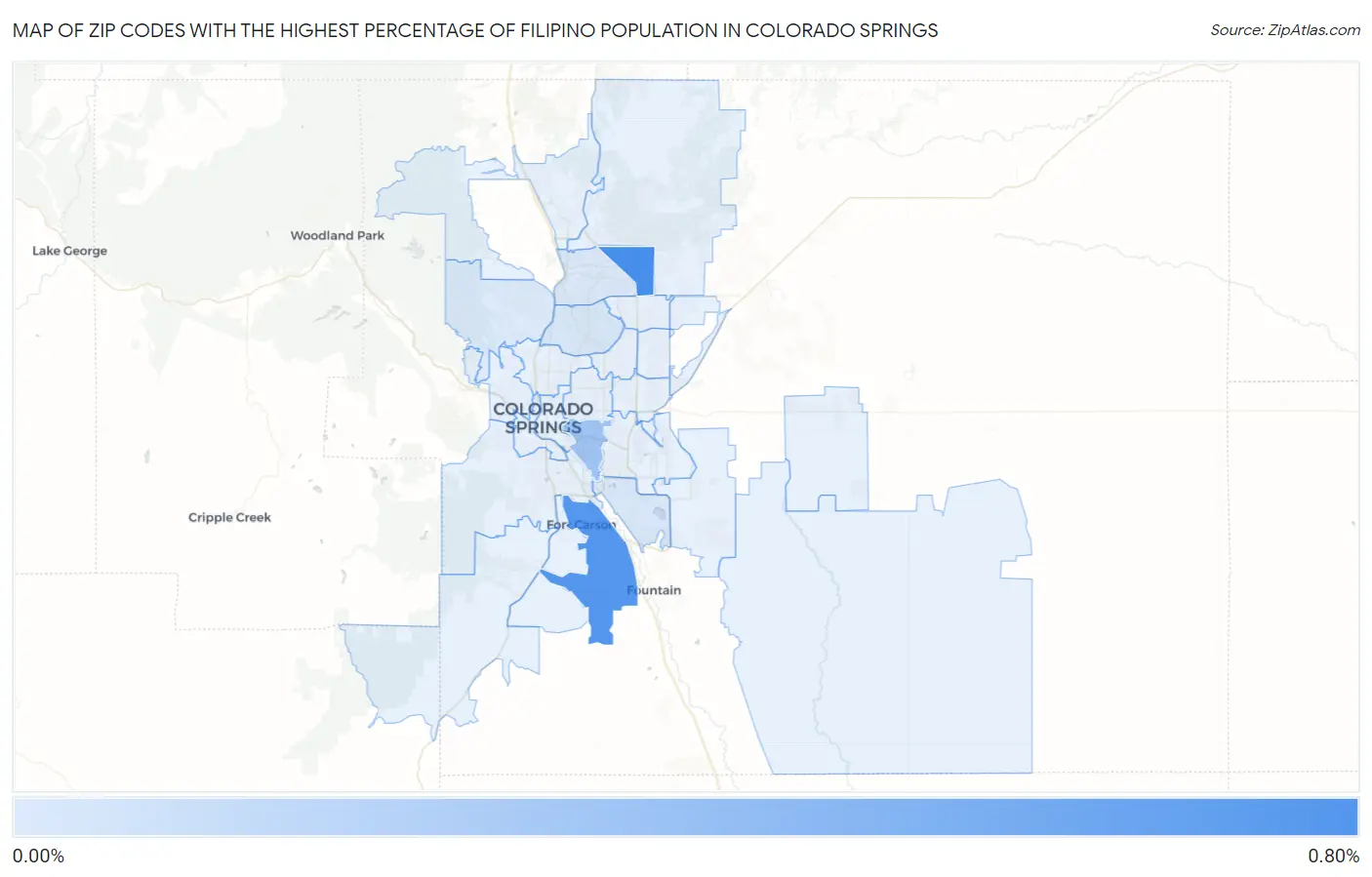 Zip Codes with the Highest Percentage of Filipino Population in Colorado Springs Map