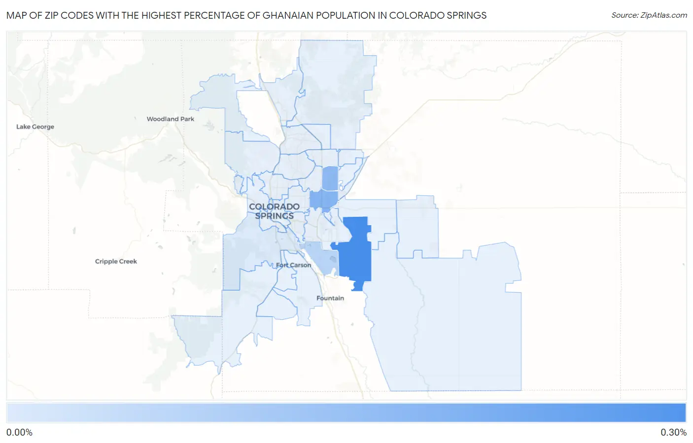 Zip Codes with the Highest Percentage of Ghanaian Population in Colorado Springs Map