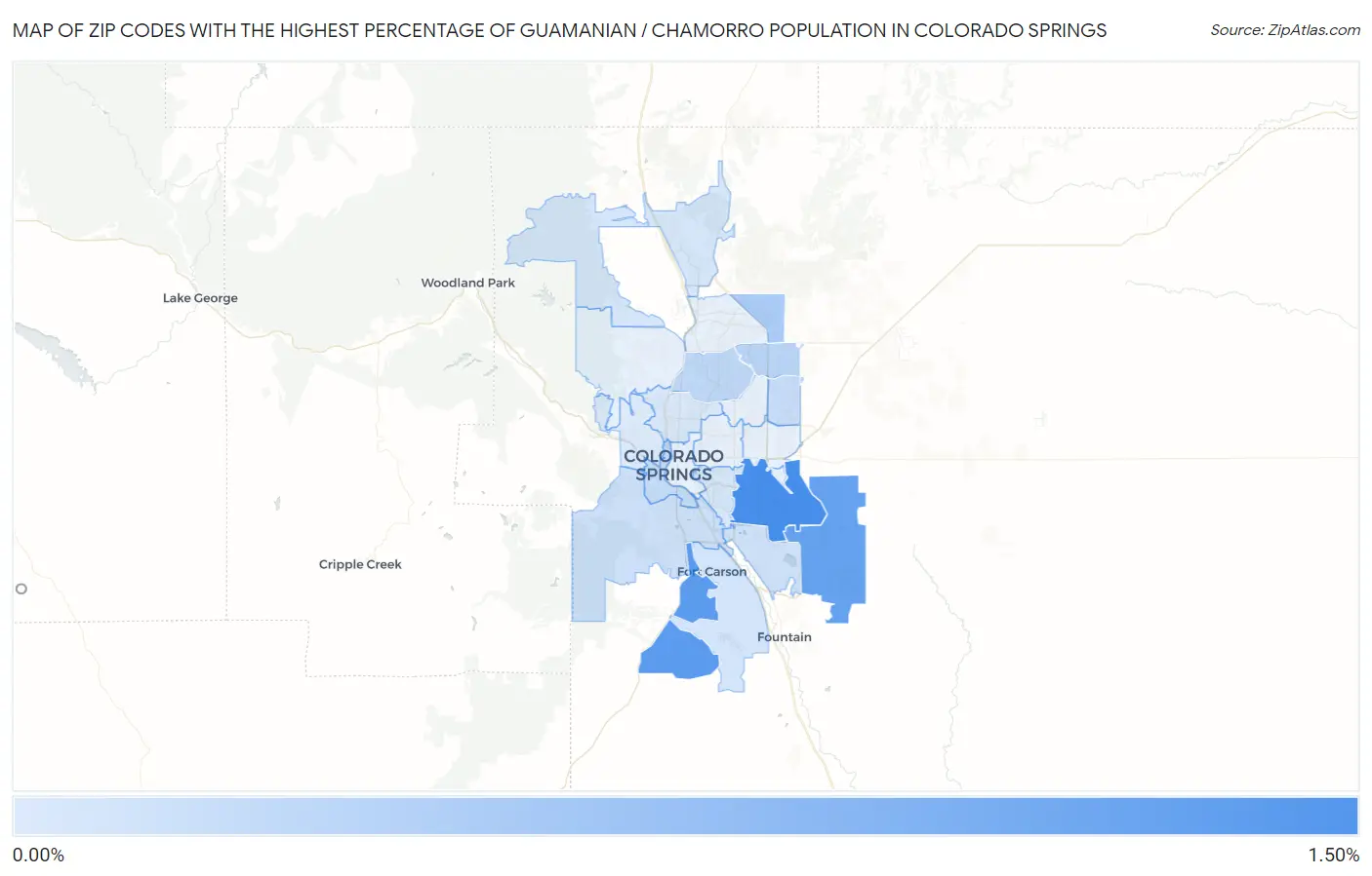 Zip Codes with the Highest Percentage of Guamanian / Chamorro Population in Colorado Springs Map