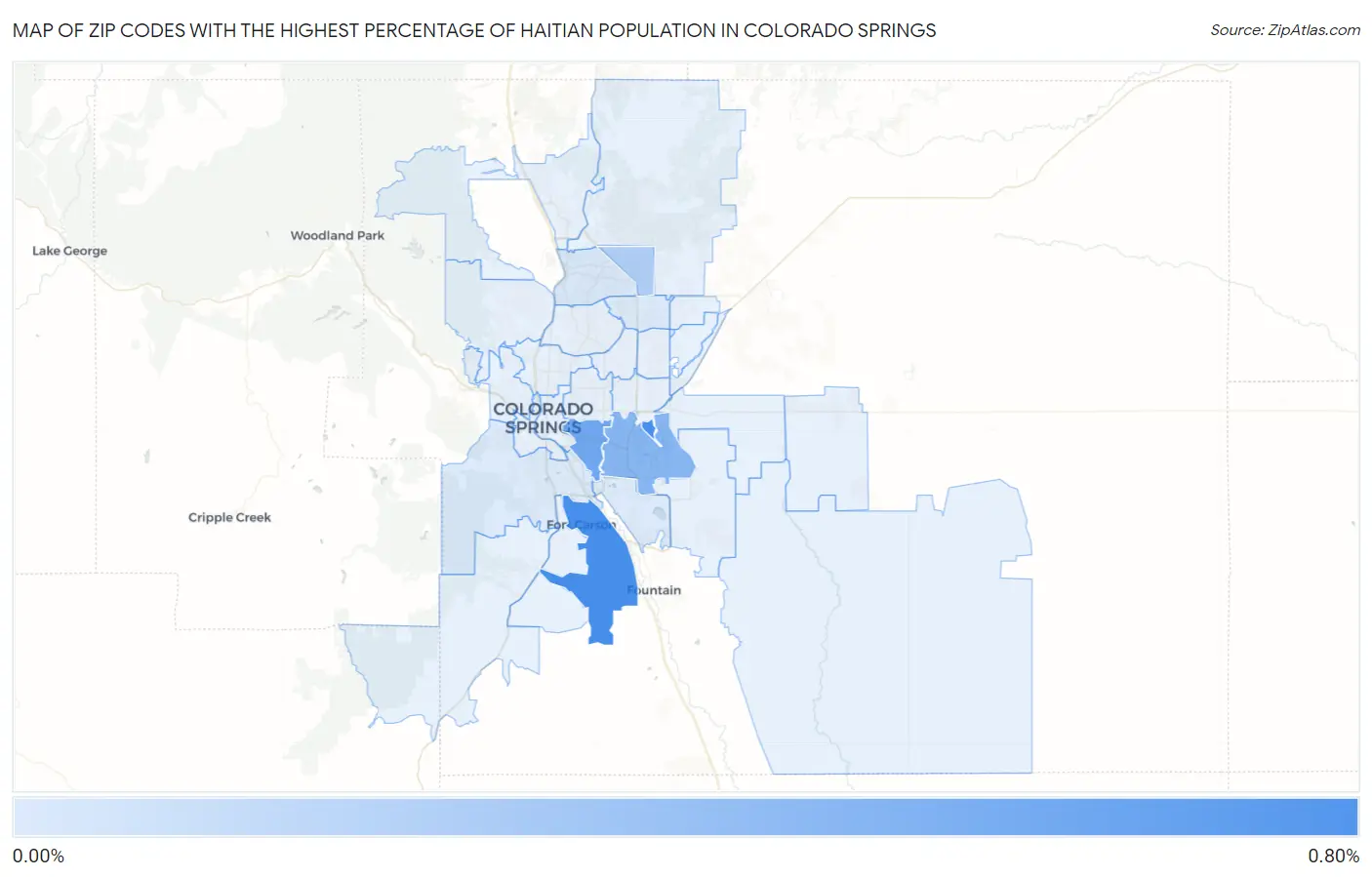 Zip Codes with the Highest Percentage of Haitian Population in Colorado Springs Map