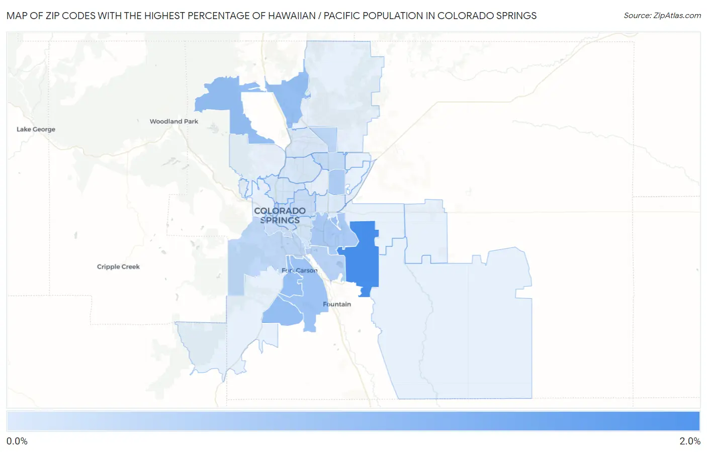 Zip Codes with the Highest Percentage of Hawaiian / Pacific Population in Colorado Springs Map