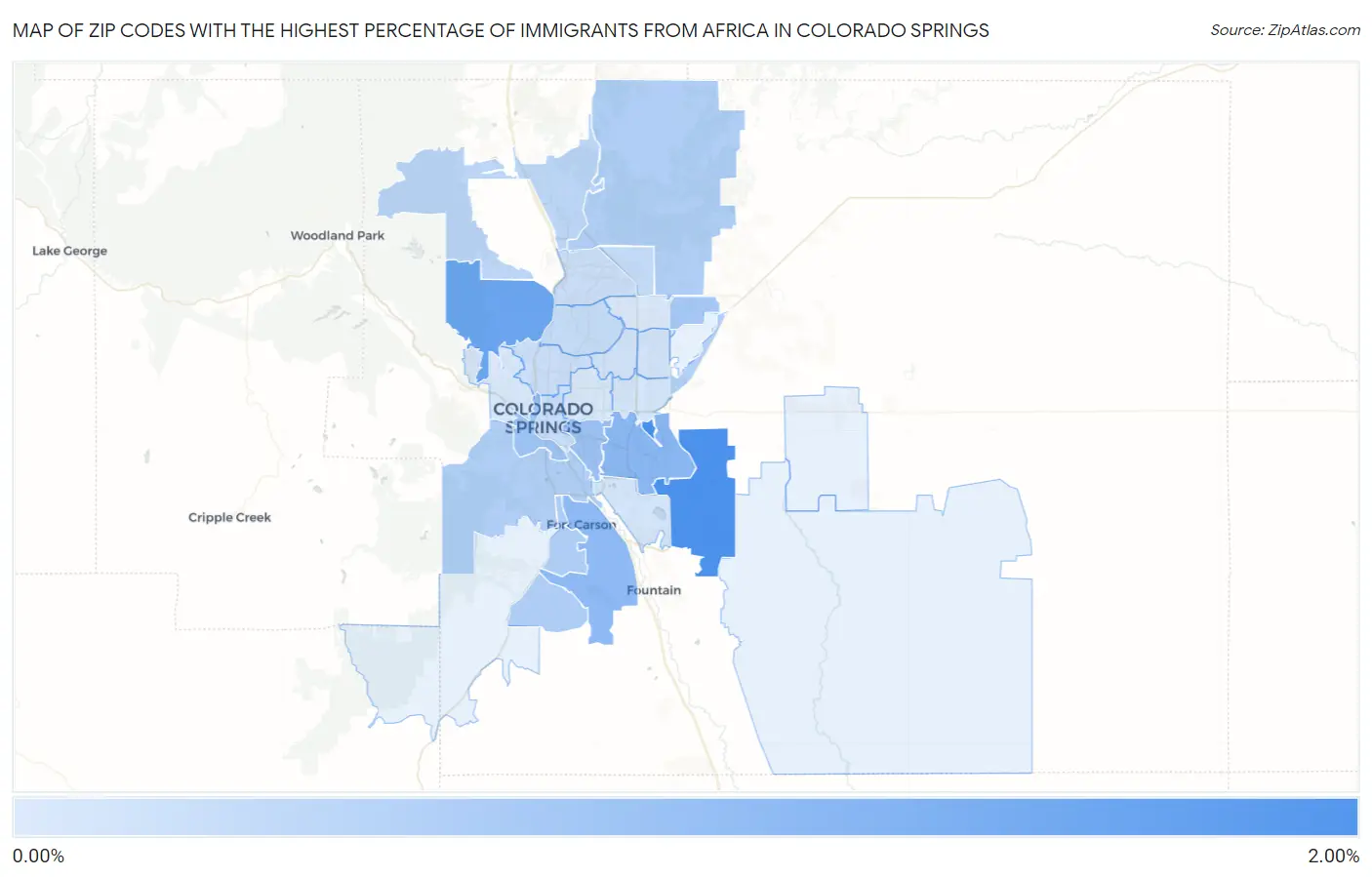 Zip Codes with the Highest Percentage of Immigrants from Africa in Colorado Springs Map