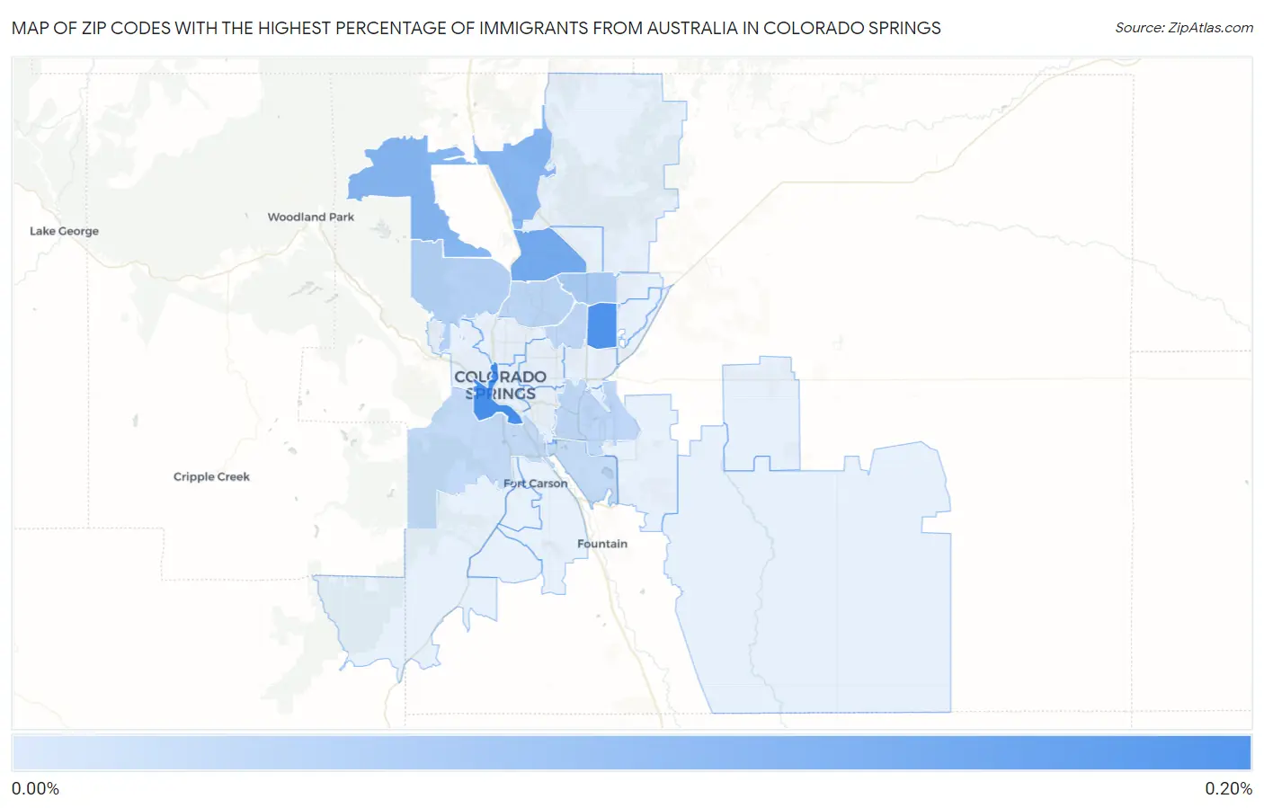 Zip Codes with the Highest Percentage of Immigrants from Australia in Colorado Springs Map