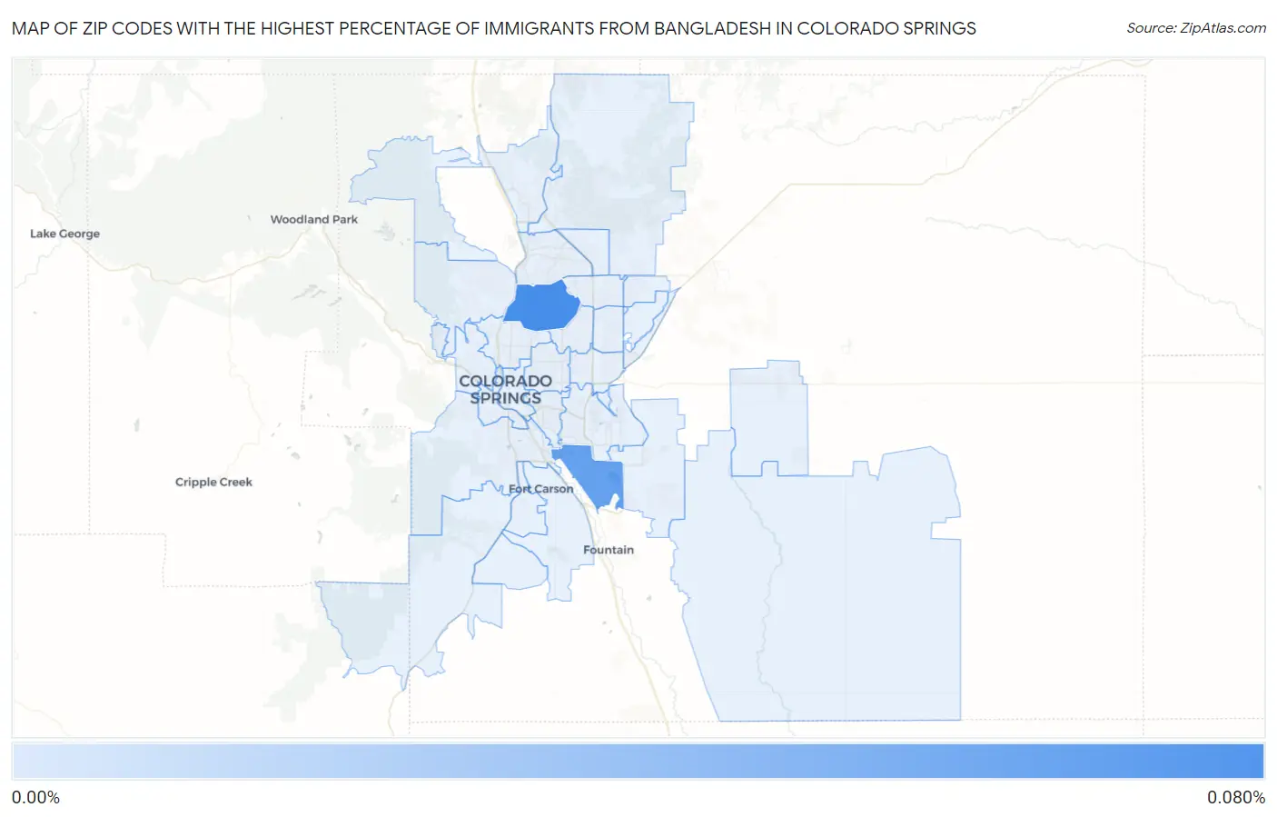 Zip Codes with the Highest Percentage of Immigrants from Bangladesh in Colorado Springs Map