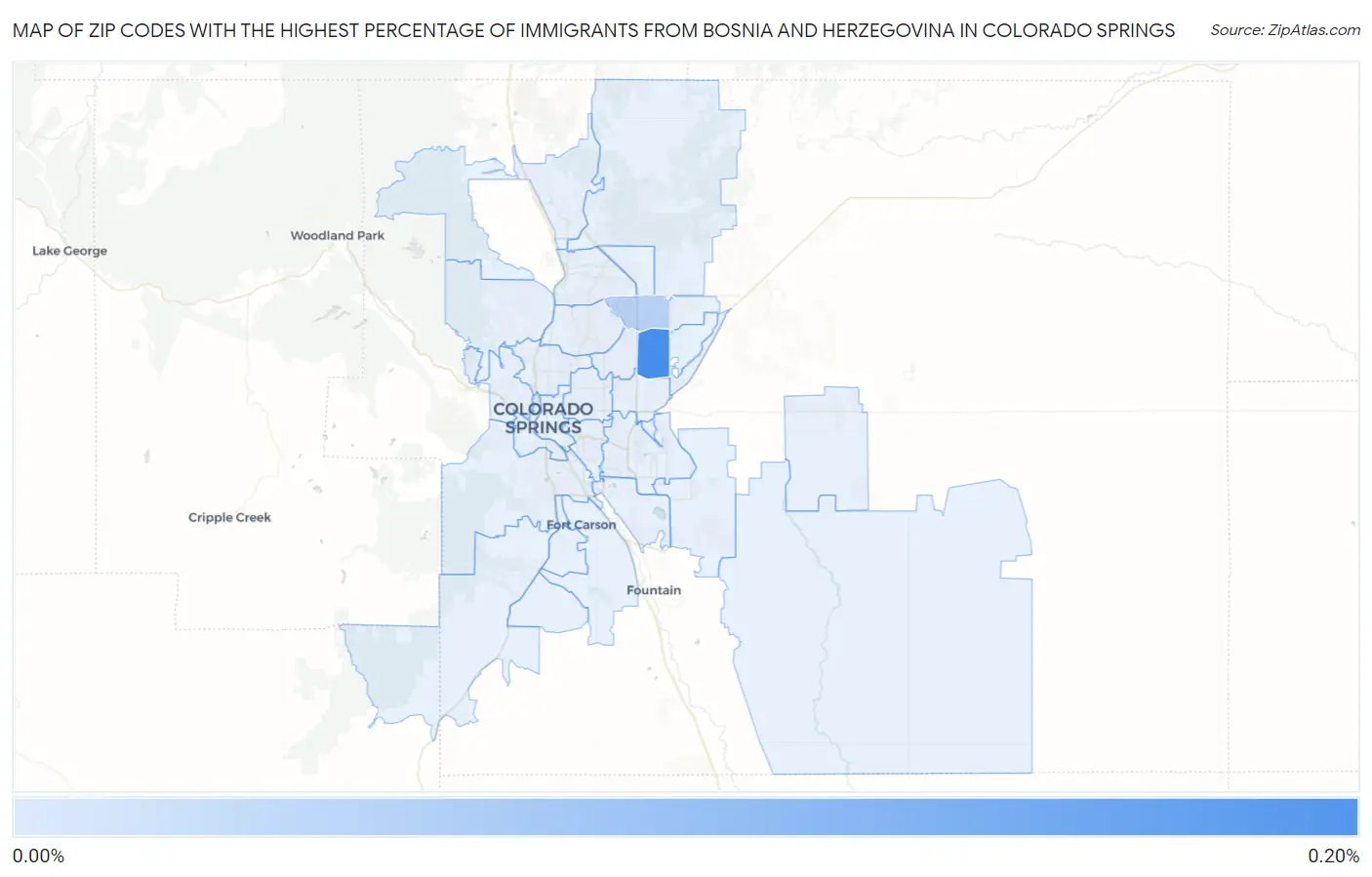 Zip Codes with the Highest Percentage of Immigrants from Bosnia and Herzegovina in Colorado Springs Map