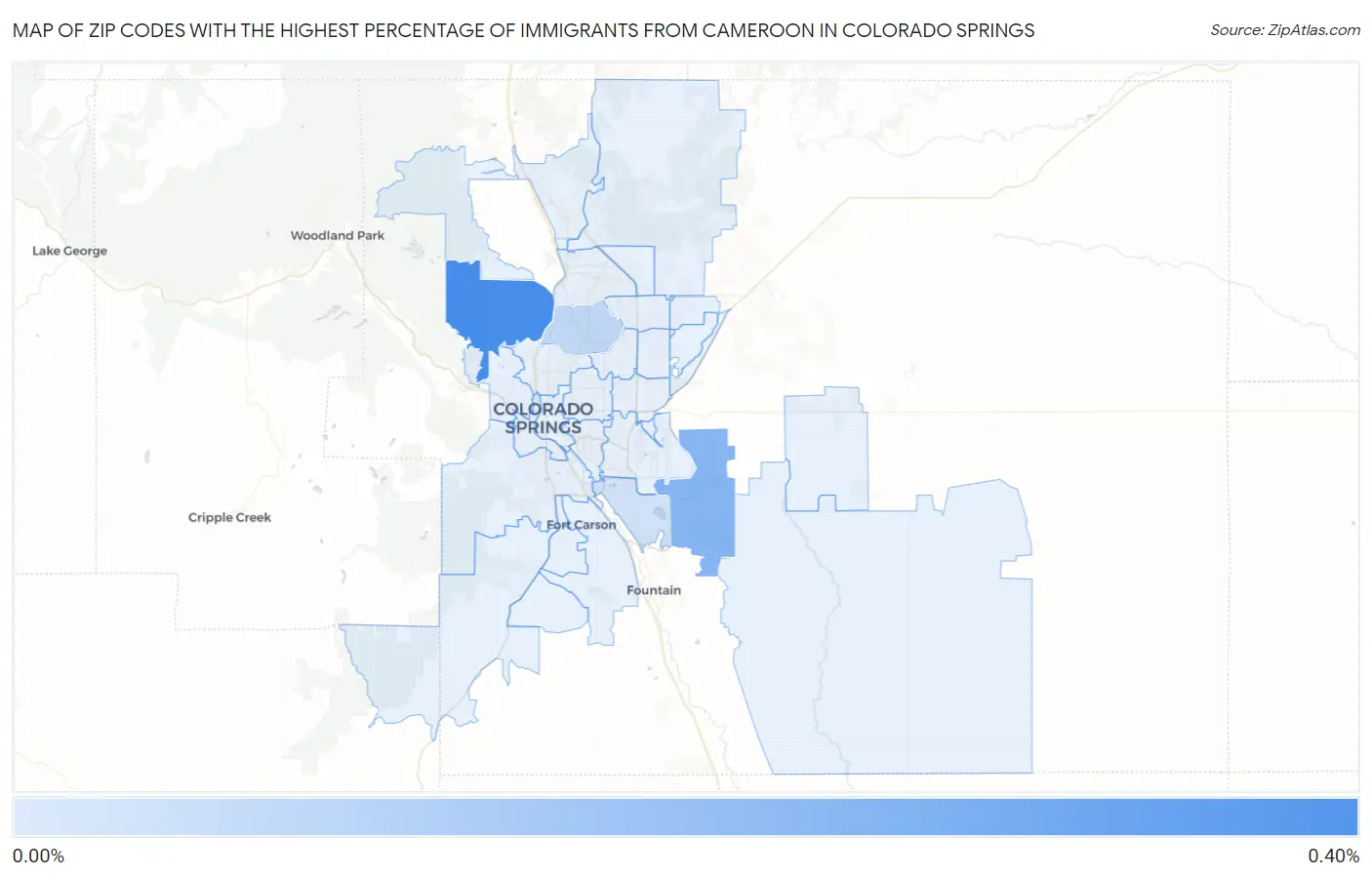 Zip Codes with the Highest Percentage of Immigrants from Cameroon in Colorado Springs Map