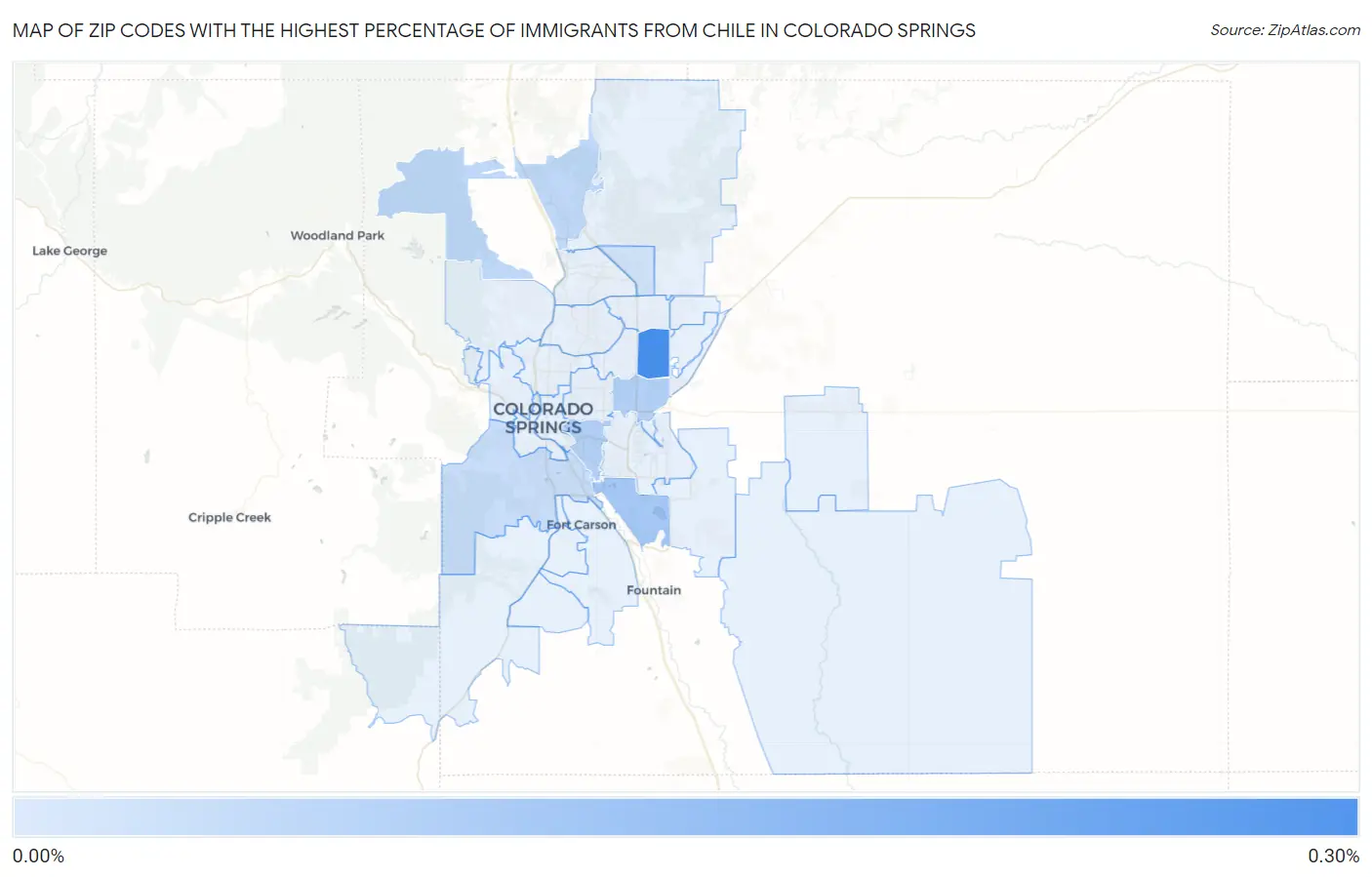 Zip Codes with the Highest Percentage of Immigrants from Chile in Colorado Springs Map