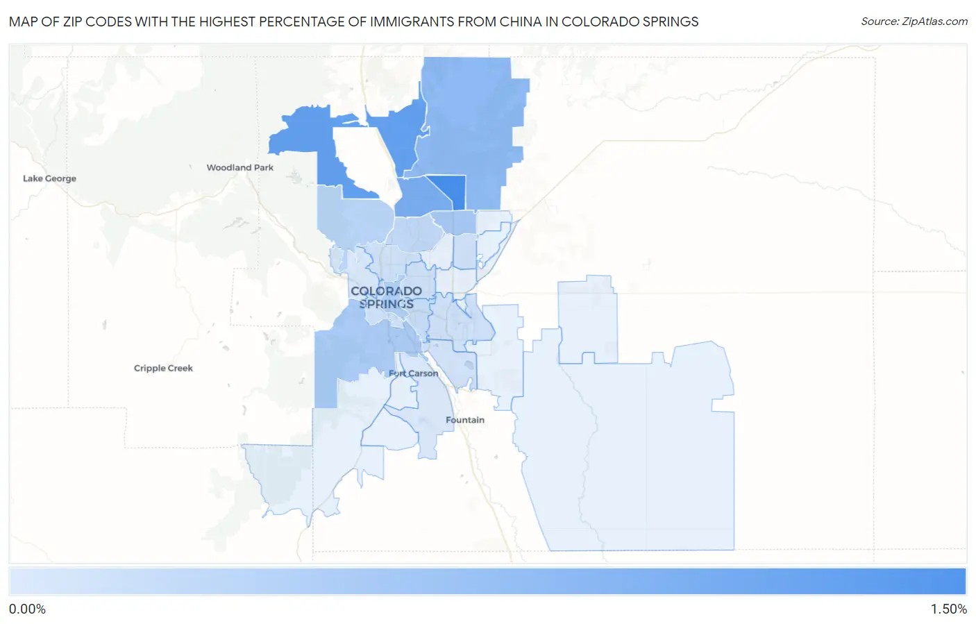Zip Codes with the Highest Percentage of Immigrants from China in Colorado Springs Map